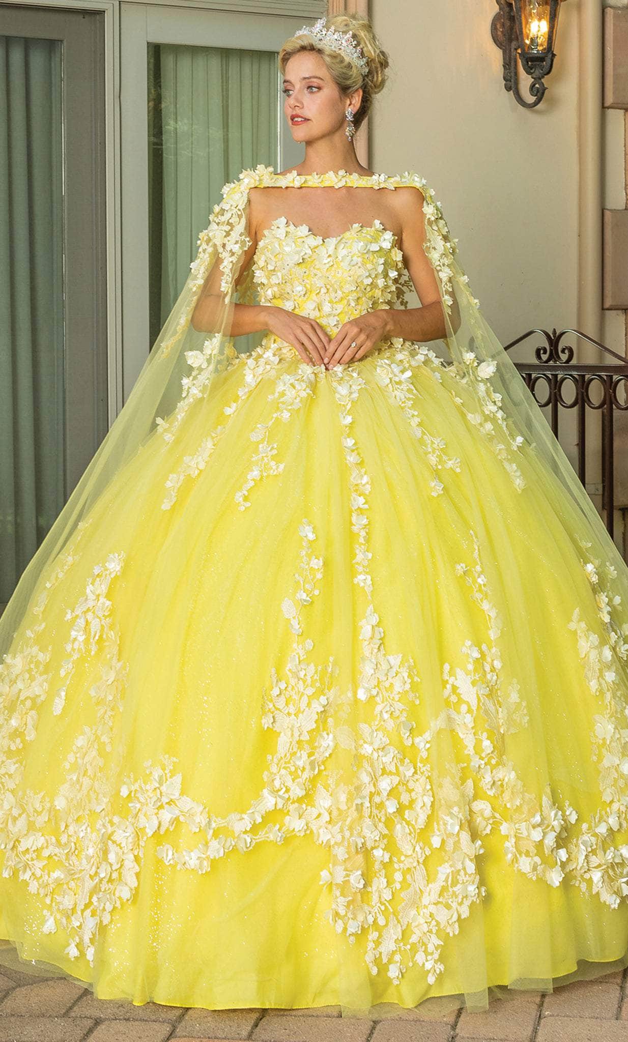 Dancing Queen 1725 - Strapless with Long Cape Ballgown Ball Gowns XS / Yellow