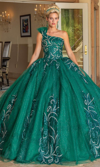 Dancing Queen 1733 - Bow One Shoulder Quinceanera Ballgown Ball Gowns XS / Hunter Green