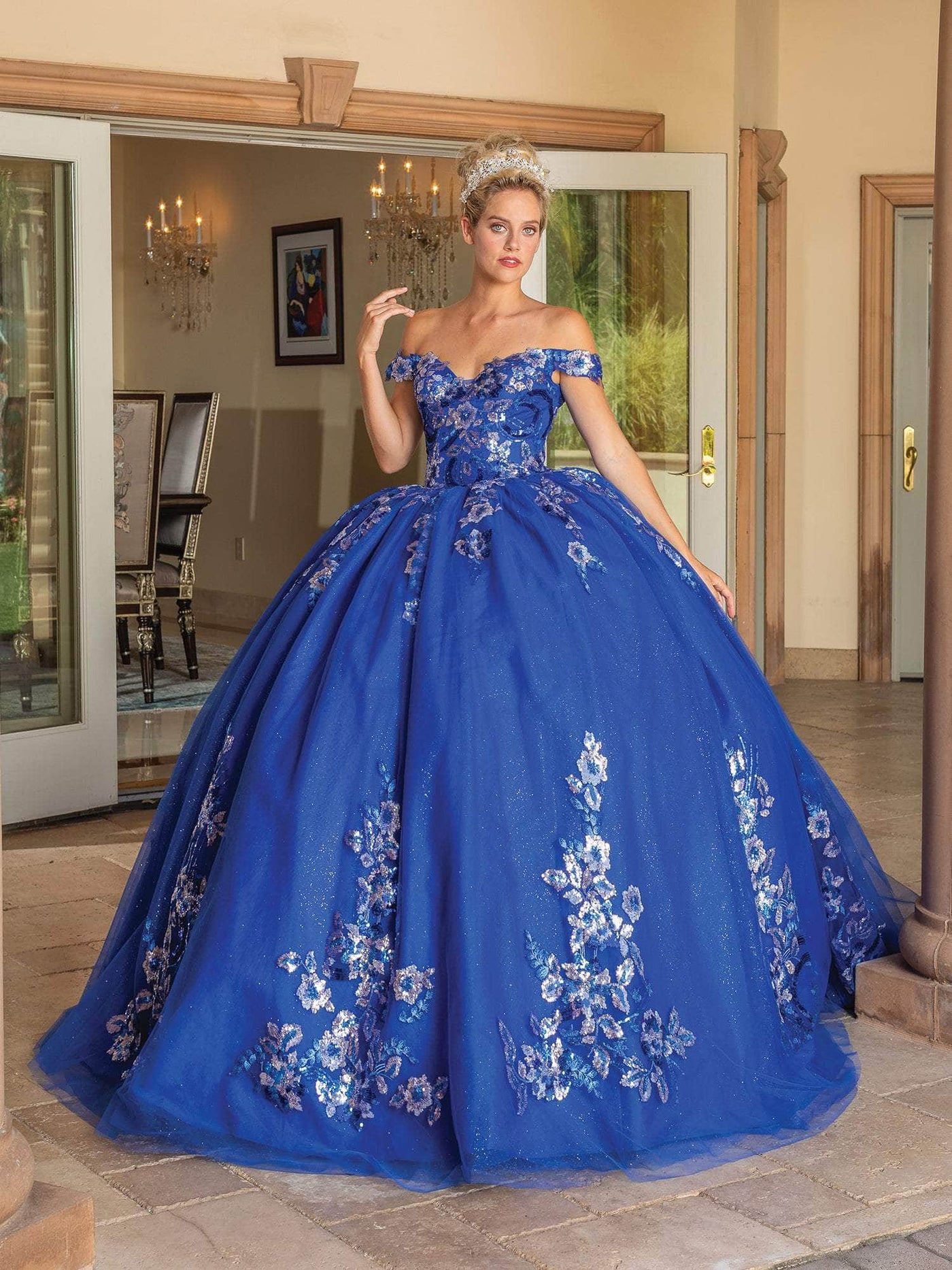 Dancing Queen 1737 - Off-Shoulder Floral Embellished Ballgown Ball Gowns