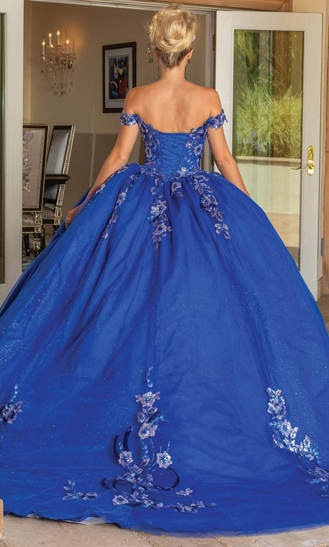 Dancing Queen 1737 - Off-Shoulder Floral Embellished Ballgown Ball Gowns