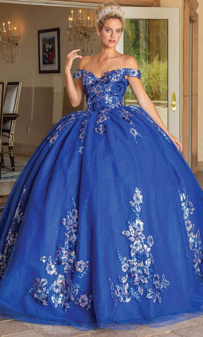 Dancing Queen 1737 - Off-Shoulder Floral Embellished Ballgown Ball Gowns XS / Royal Blue