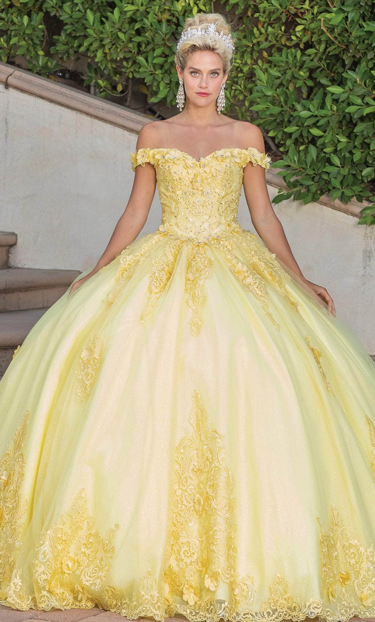 Dancing Queen 1739 - 3D Floral Quinceanera Ballgown Special Occasion Dress XS / Yellow