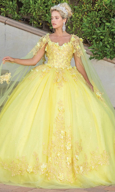 Dancing Queen 1745 - Floral Embroidered Sleeveless Ballgown Ball Gowns XS / Yellow
