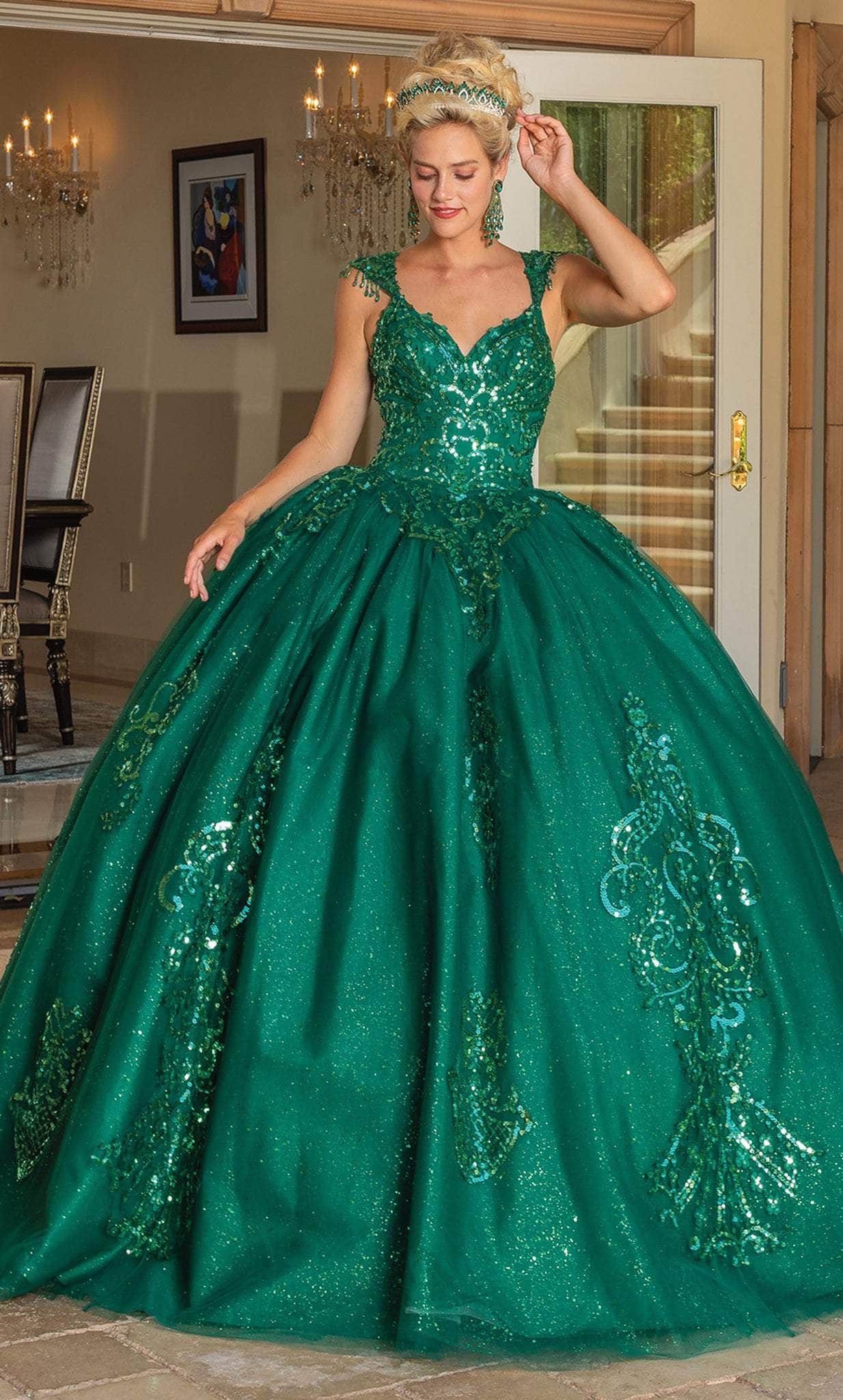 Dancing Queen 1758 - Sequined Cutout Back Ballgown Special Occasion Dress XS / Hunter Green