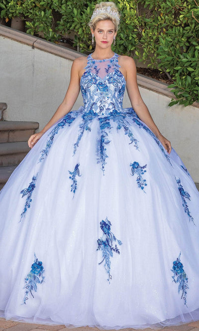 Dancing Queen 1761 - Sleeveless Halter Neck Ballgown Special Occasion Dress XS / Offwht/Blue