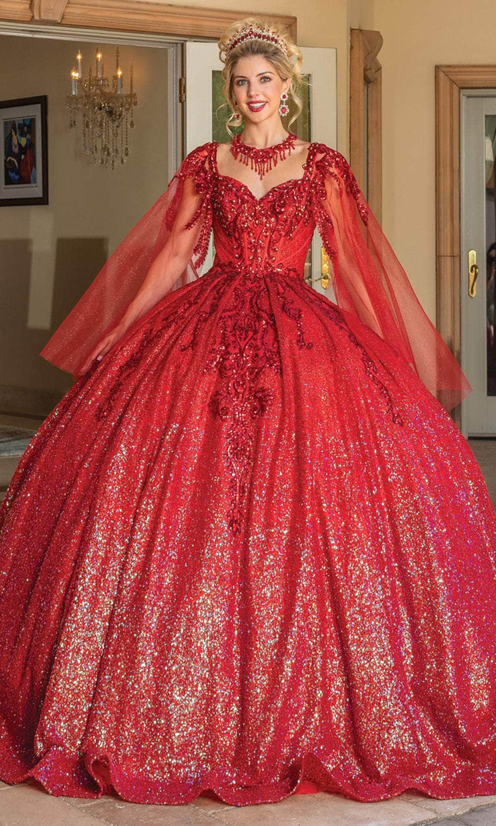 Dancing Queen 1776 - Bell Sleeve Glitter Ballgown Ball Gowns XS / Red