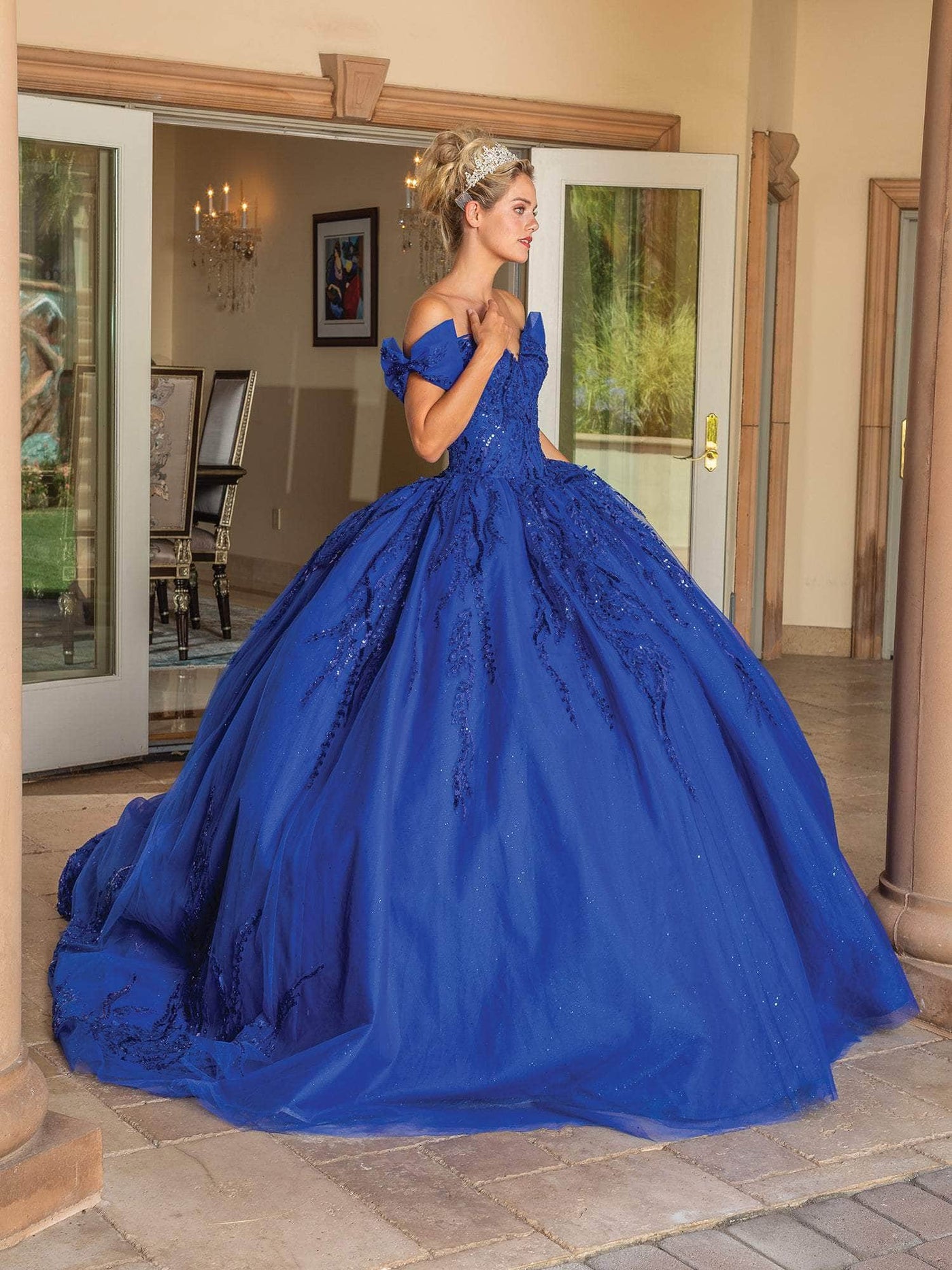 Dancing Queen 1780 - Bow Accented Off Shoulder Ballgown Special Occasion Dress