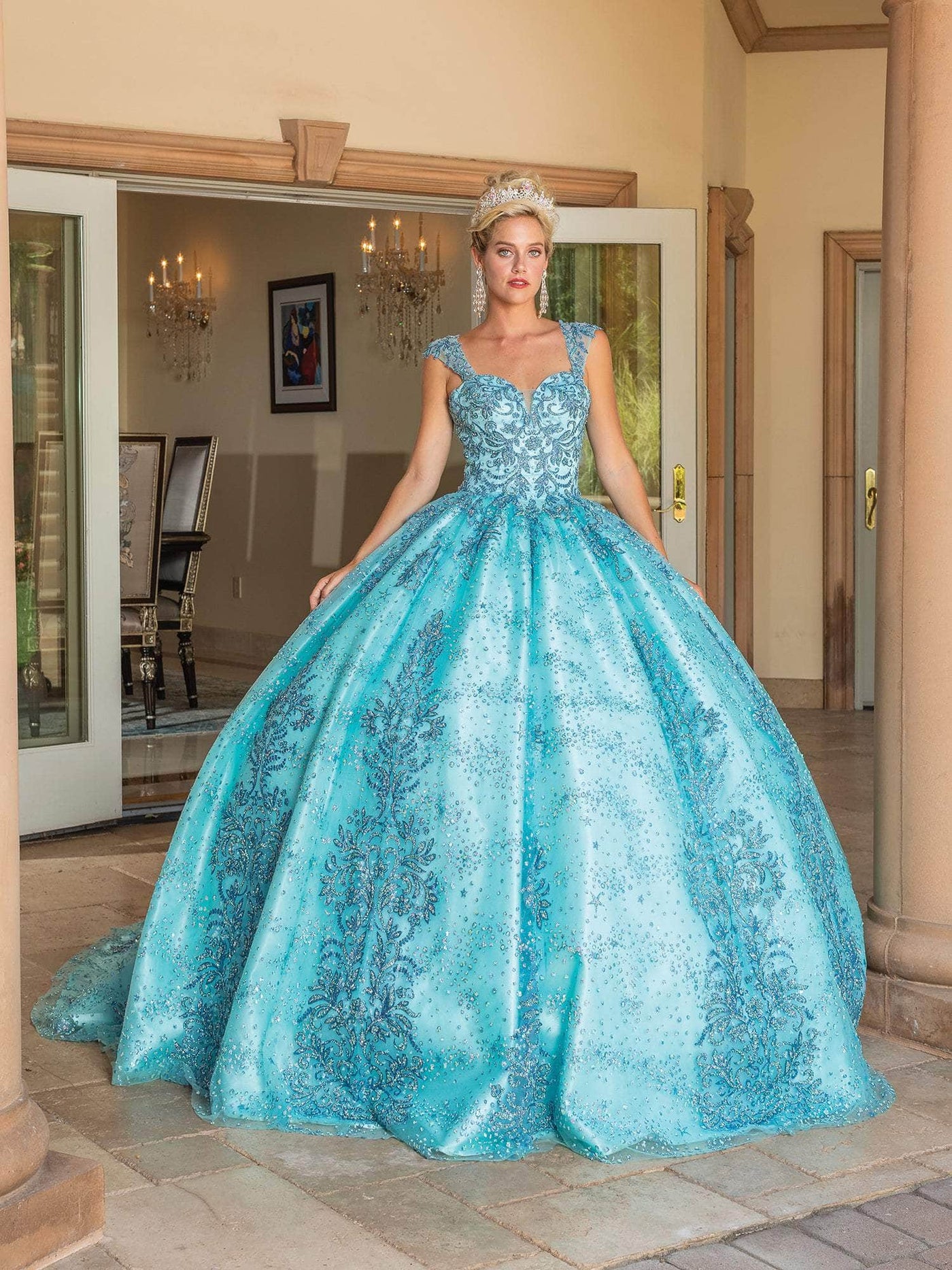 Dancing Queen 1784 - Cap Sleeve Glitter Quinceanera Ballgown Special Occasion Dress