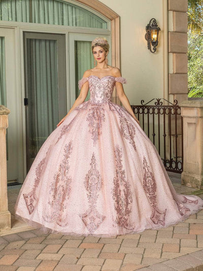 Dancing Queen 1803 - Ruffled Off-Shoulder Lace-Up Back Ballgown Special Occasion Dress