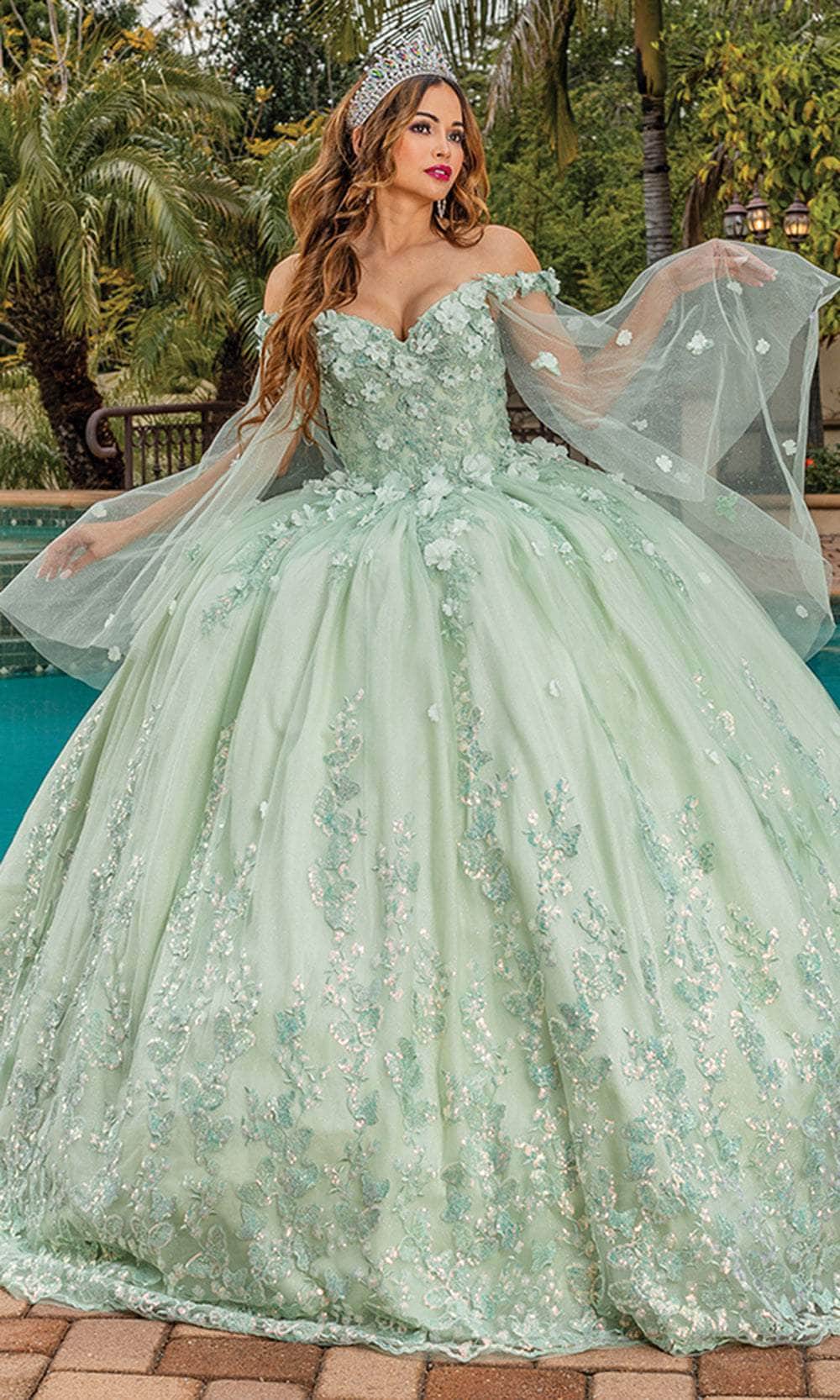 Dancing Queen 1819 - Illusion Sleeve Floral Ballgown Ball Gowns XS / Sage