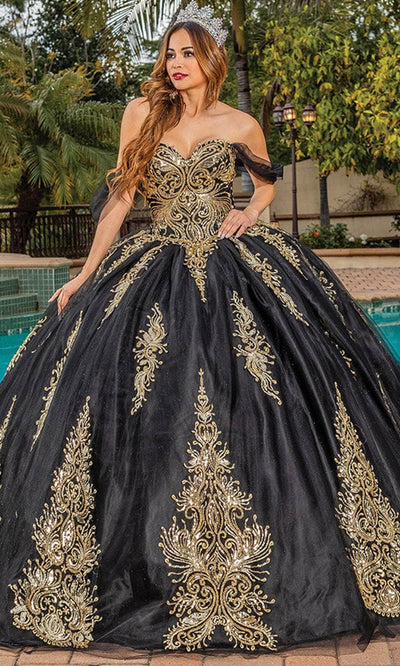 Dancing Queen 1839 - Sweetheart Embroidered Ballgown Special Occasion Dress XS / Black/Gold