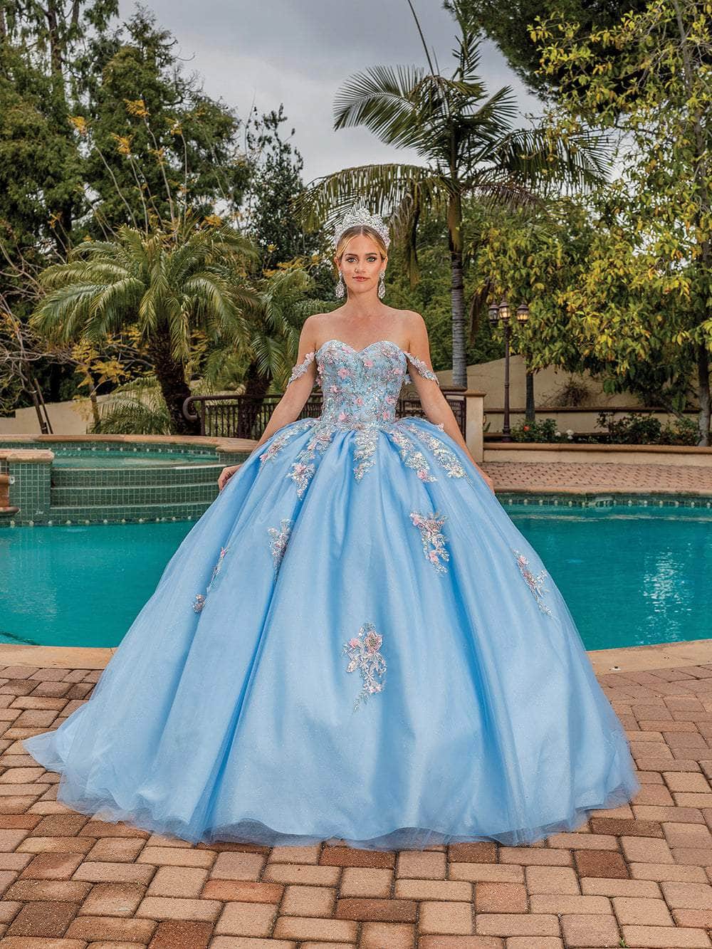 Dancing Queen 1845 Long Quinceanera Dress Bahama Blue / 2XLarge