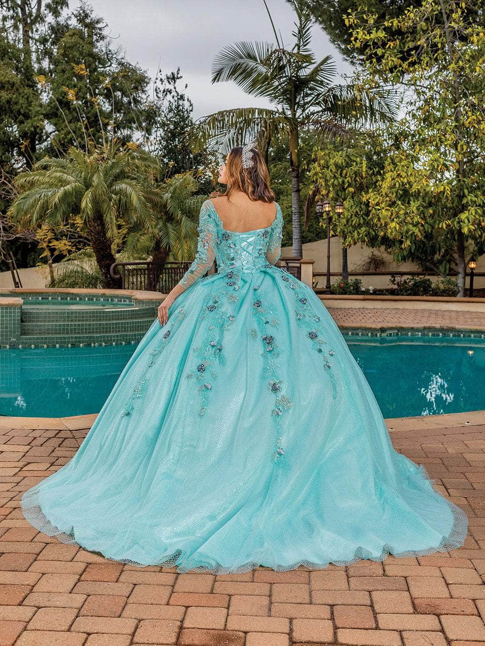 dancing queen blue dress Dancing Queen 5046 Floral Embroidery Quinceanera Long Dress