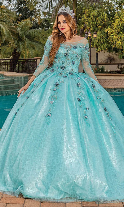 Dancing Queen 1847 - Illusion Bateau Beaded Ballgown Special Occasion Dress XS / Mint