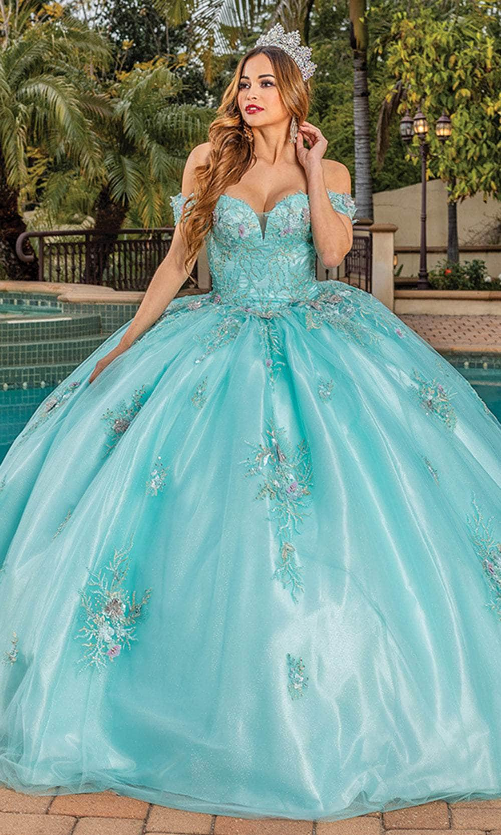 Dancing Queen 1850 - Floriated Ballgown Special Occasion Dress XS / Aqua