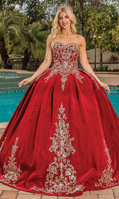 Dancing Queen 1851 - Metallic Applique Ballgown Special Occasion Dress XS / Burgundy