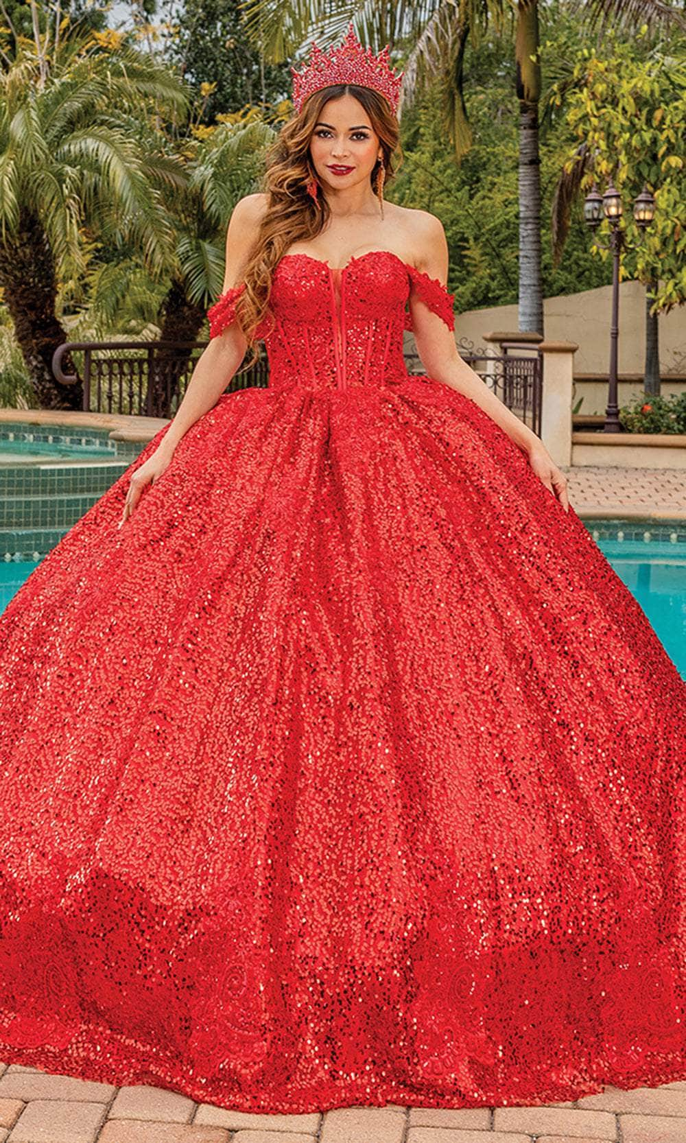 Dancing Queen 1854 - Sequin Off Shoulder Ballgown Special Occasion Dress XS / Red