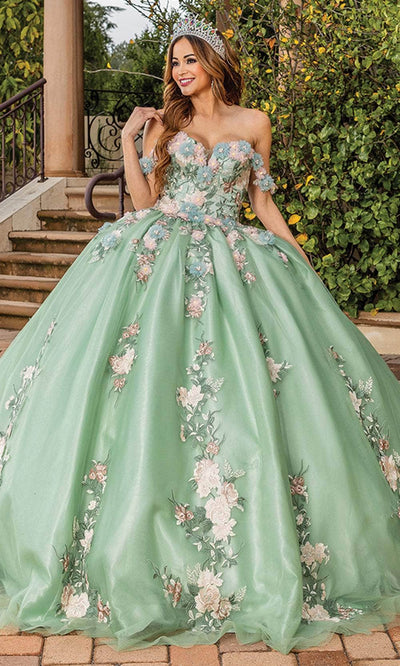 Dancing Queen 1856 - Side Strap Floral Ballgown Special Occasion Dress XS / Sage