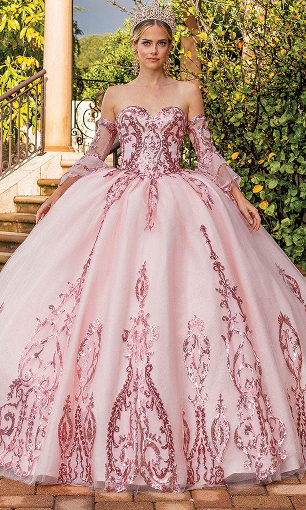 Sheer Sleeves Off-Shoulder Embroidered Corset Dress