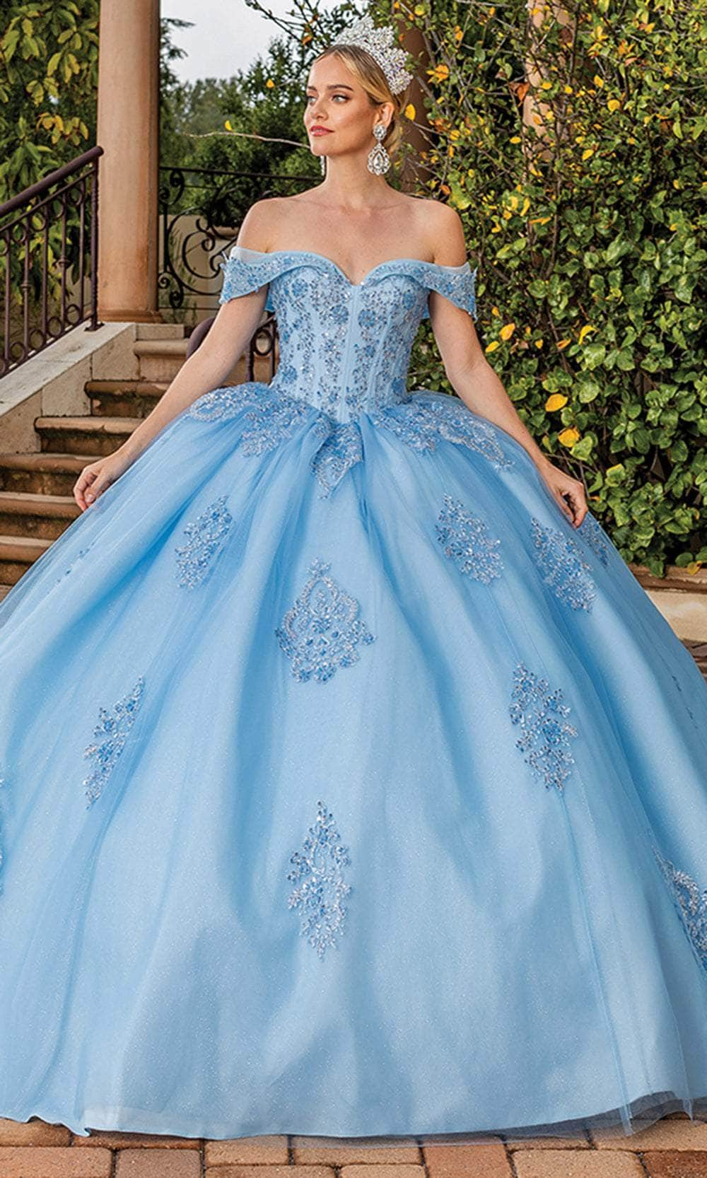 Dancing Queen 1863 - Bead Embroidered Corset Ballgown Special Occasion Dress XS / Bahama Blue