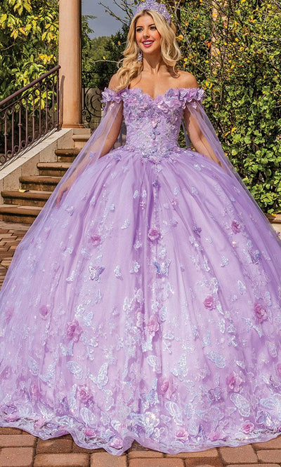 Dancing Queen 1875 - Twin Sheer Cape Floral Gown Ball Gowns XS / Lilac