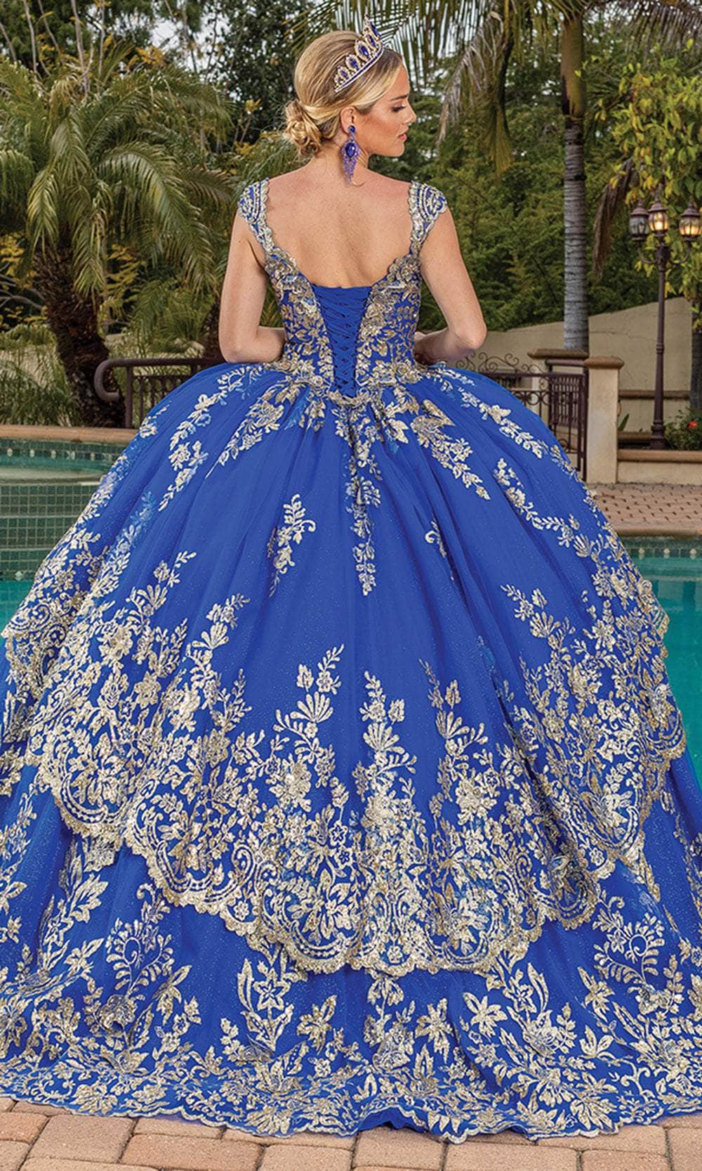 Dancing Queen Danq_1881 - Long Ballgown Dress - Metallic Embroidered, Floral, Tiered Skirt, Corset Back, Sweep Train ADASA Dancing Queen Danq_1881 - Long Ballgown Dress - Metallic Embroidered, Floral, Tiered Skirt, Corset Back, Sweep Train ADASA