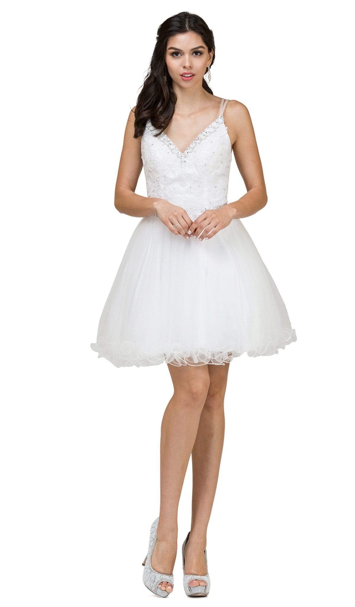 Dancing Queen - 2004 Beaded Floral Lace Tulle Cocktail Dress Special Occasion Dress XS / Off White