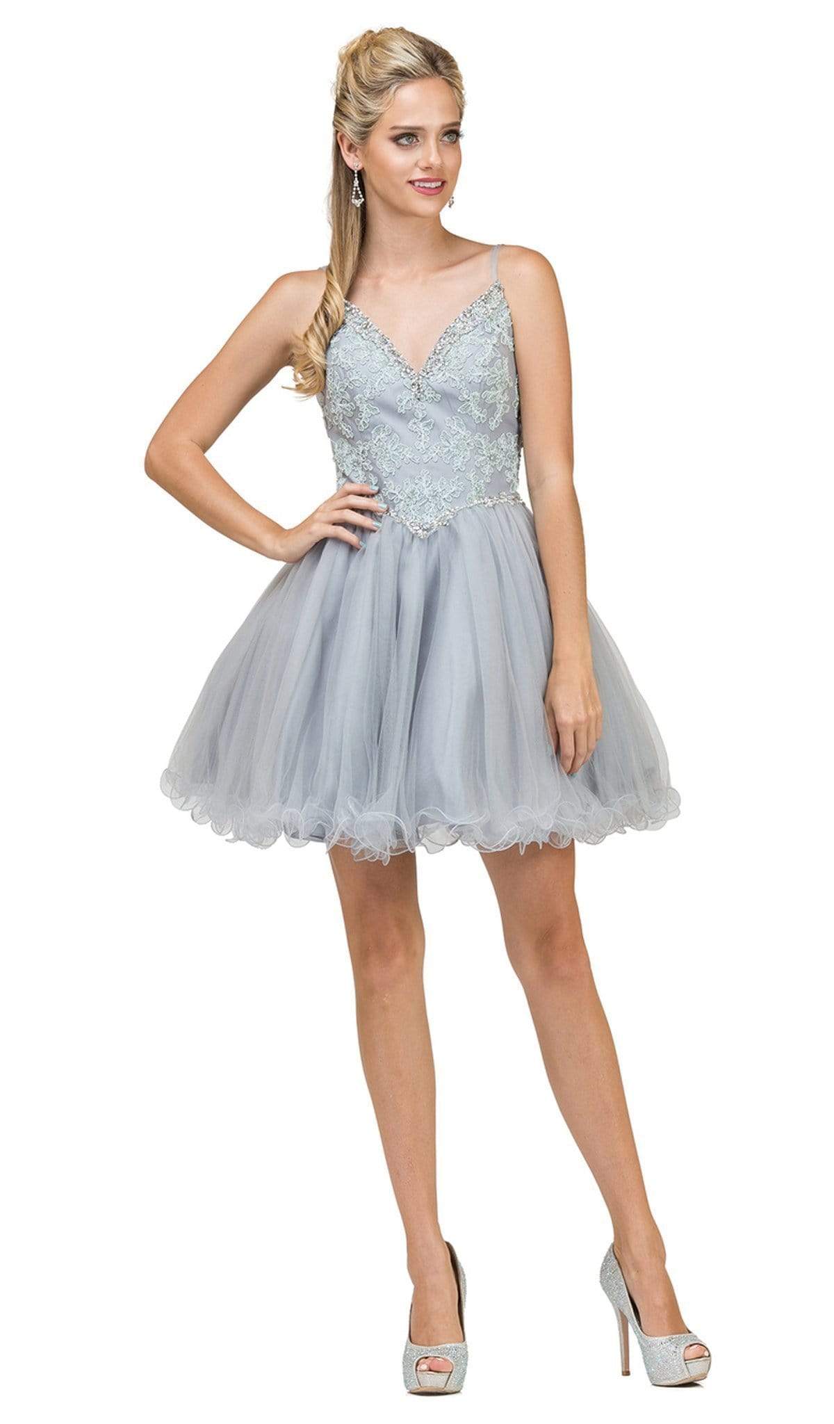 Dancing Queen - 2004 Beaded Floral Lace Tulle Cocktail Dress Special Occasion Dress XS / Silver