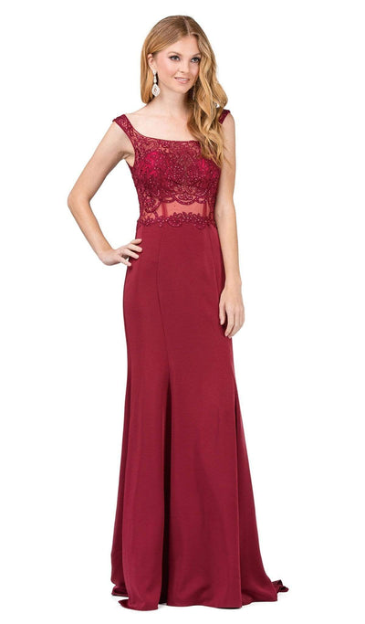 Dancing Queen - 2006 Embroidered Sheer Mermaid Prom Dress Special Occasion Dress XS / Burgundy