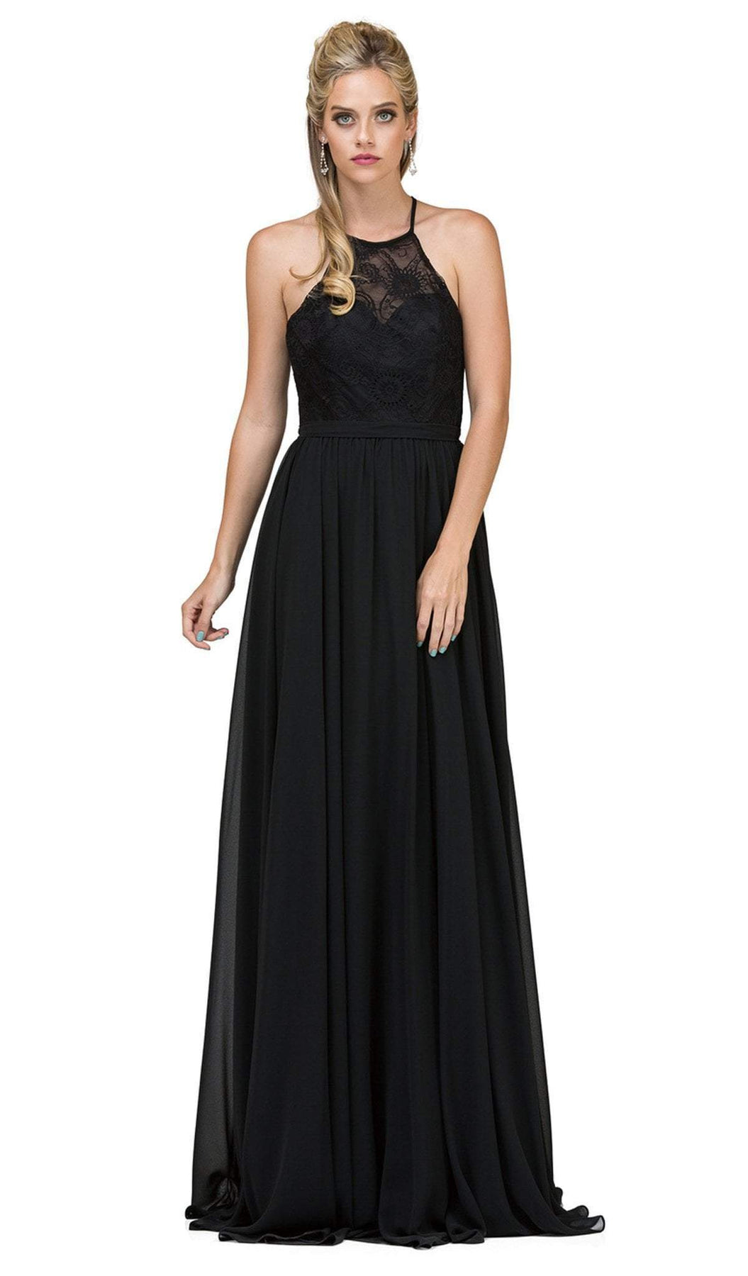 Dancing Queen - 2009 Sheer Halter Pleated A Line Evening Dress Prom Dresses XS / Black