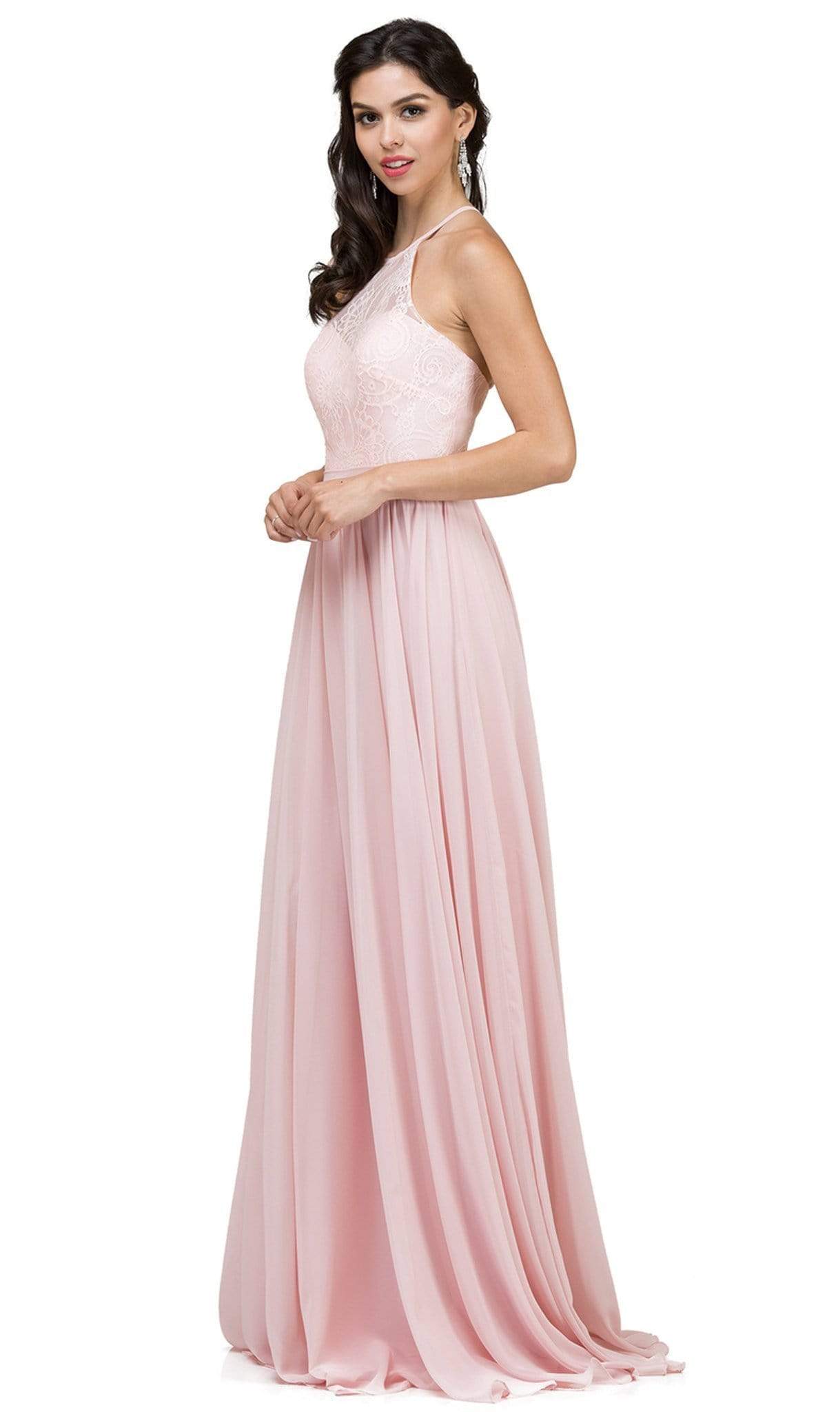 Dancing Queen - 2009 Sheer Halter Pleated A Line Evening Dress Prom Dresses XS / Blush