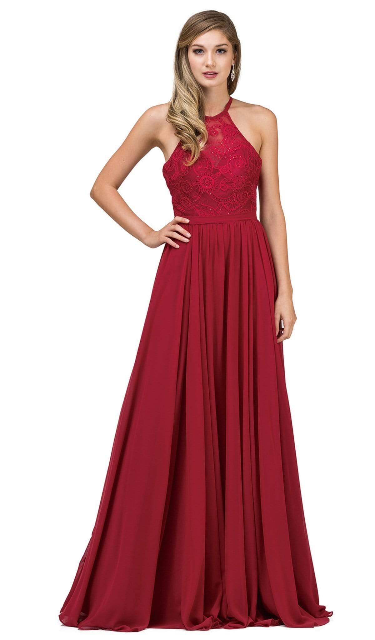 Dancing Queen - 2009 Sheer Halter Pleated A Line Evening Dress Prom Dresses XS / Burgundy