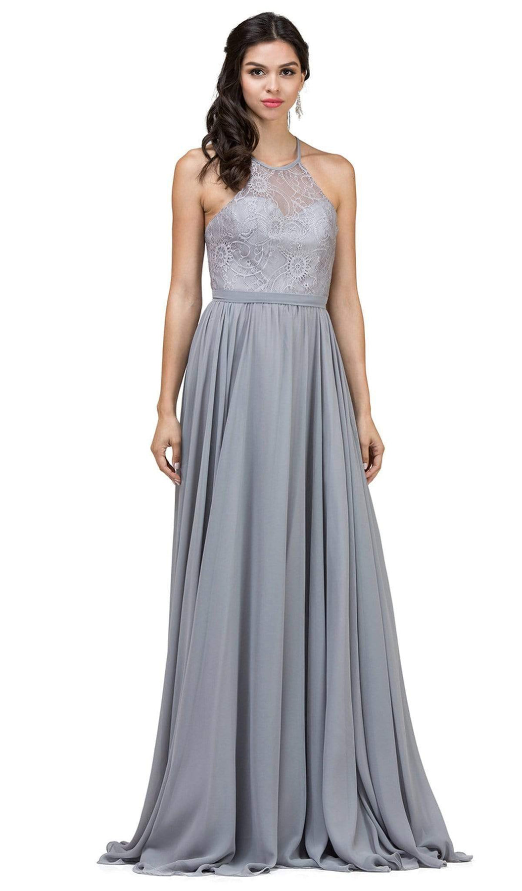 Dancing Queen - 2009 Sheer Halter Pleated A Line Evening Dress Prom Dresses XS / Silver