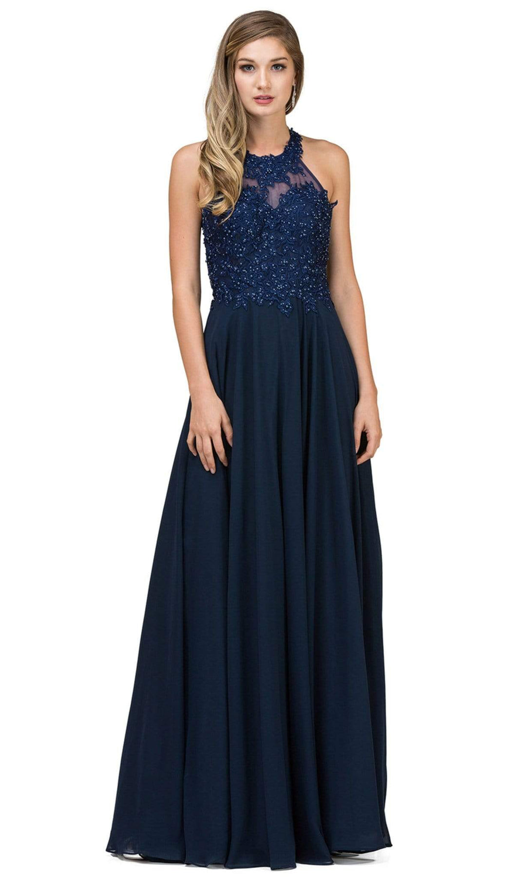 Dancing Queen - 2017 Beaded Lace Halter Prom Dress With Open Back Bridesmaid Dresses XS / Navy
