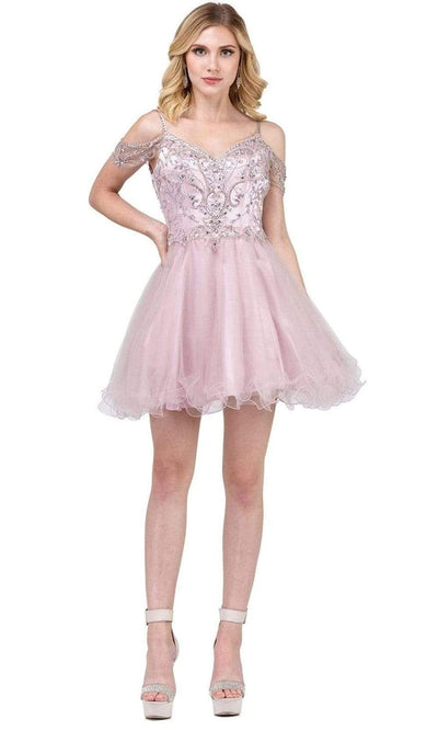 Dancing Queen - 2023 Jeweled Off-Shoulder Fit and Flare Cocktail Dress Homecoming Dresses XS / Dusty Pink