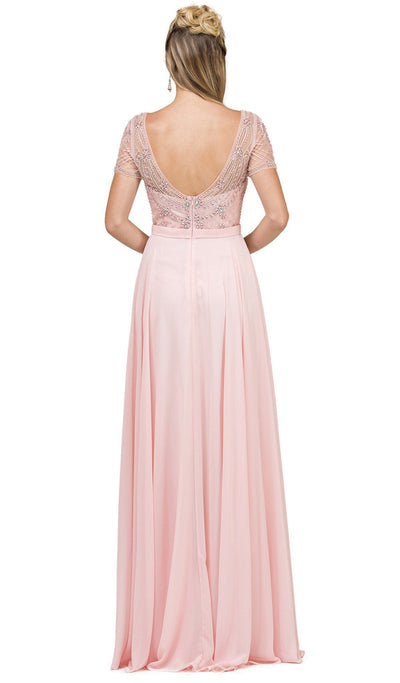 Dancing Queen - 2067 Embellished Sheer Short Sleeve Evening Dress Evening Dresses
