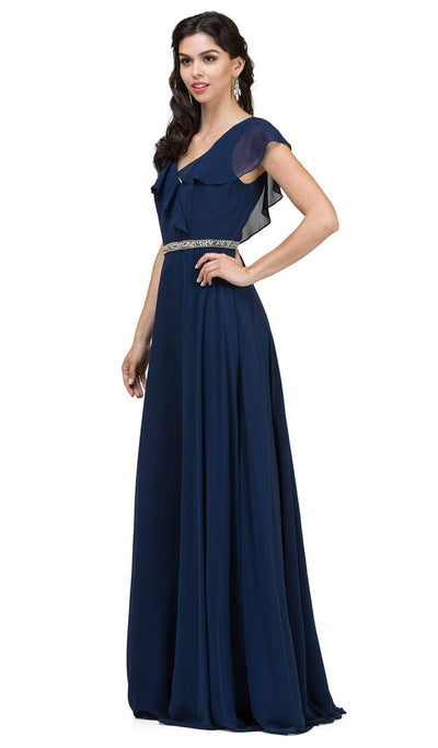 Dancing Queen - 2072 Butterfly Sleeve Wrap Evening Gown Special Occasion Dress XS / Navy