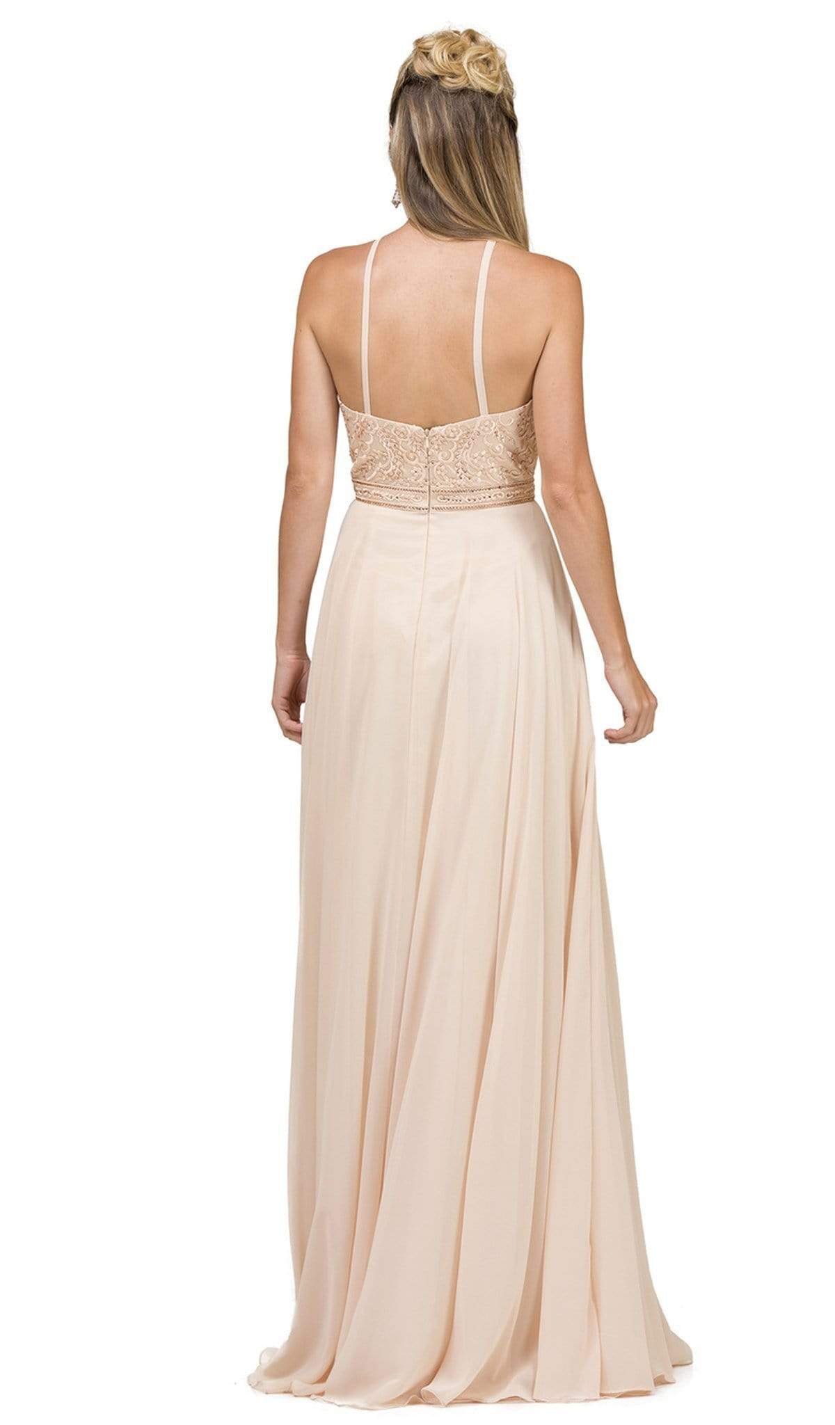 Dancing Queen - 2092 Embroidered Halter A-Line Evening Gown Special Occasion Dress M / Champagne