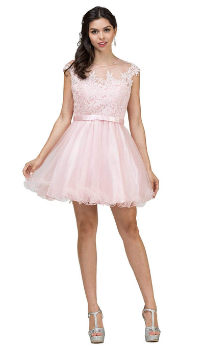 Dancing Queen - 2153 Illusion Jewel Floral A Line Cocktail Dress Cocktail Dresses XS / Blush