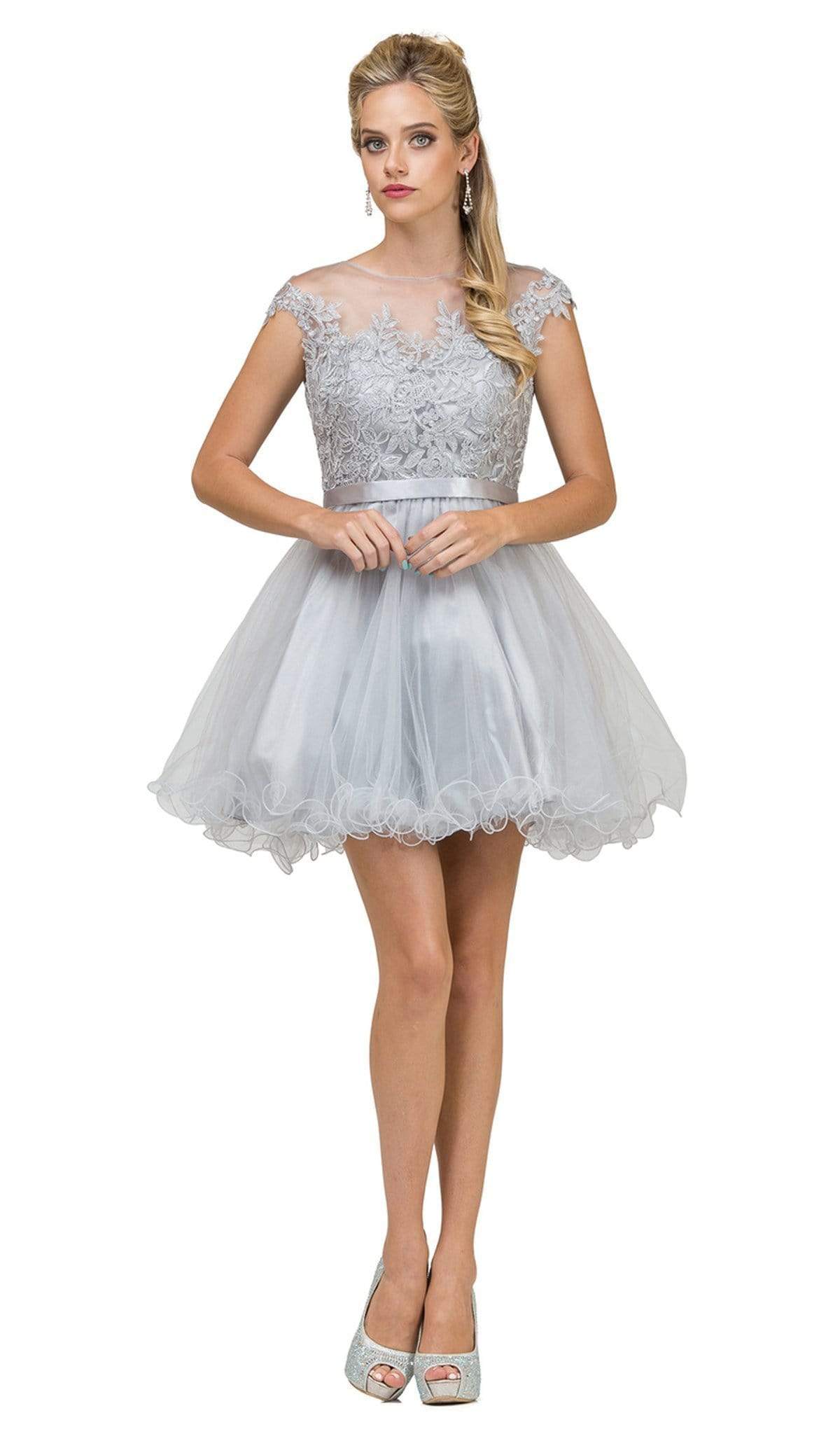 Dancing Queen - 2153 Illusion Jewel Floral A Line Cocktail Dress Cocktail Dresses XS / Silver