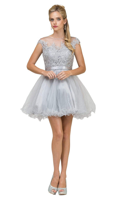 Dancing Queen - 2153 Illusion Jewel Floral A Line Cocktail Dress Cocktail Dresses XS / Silver