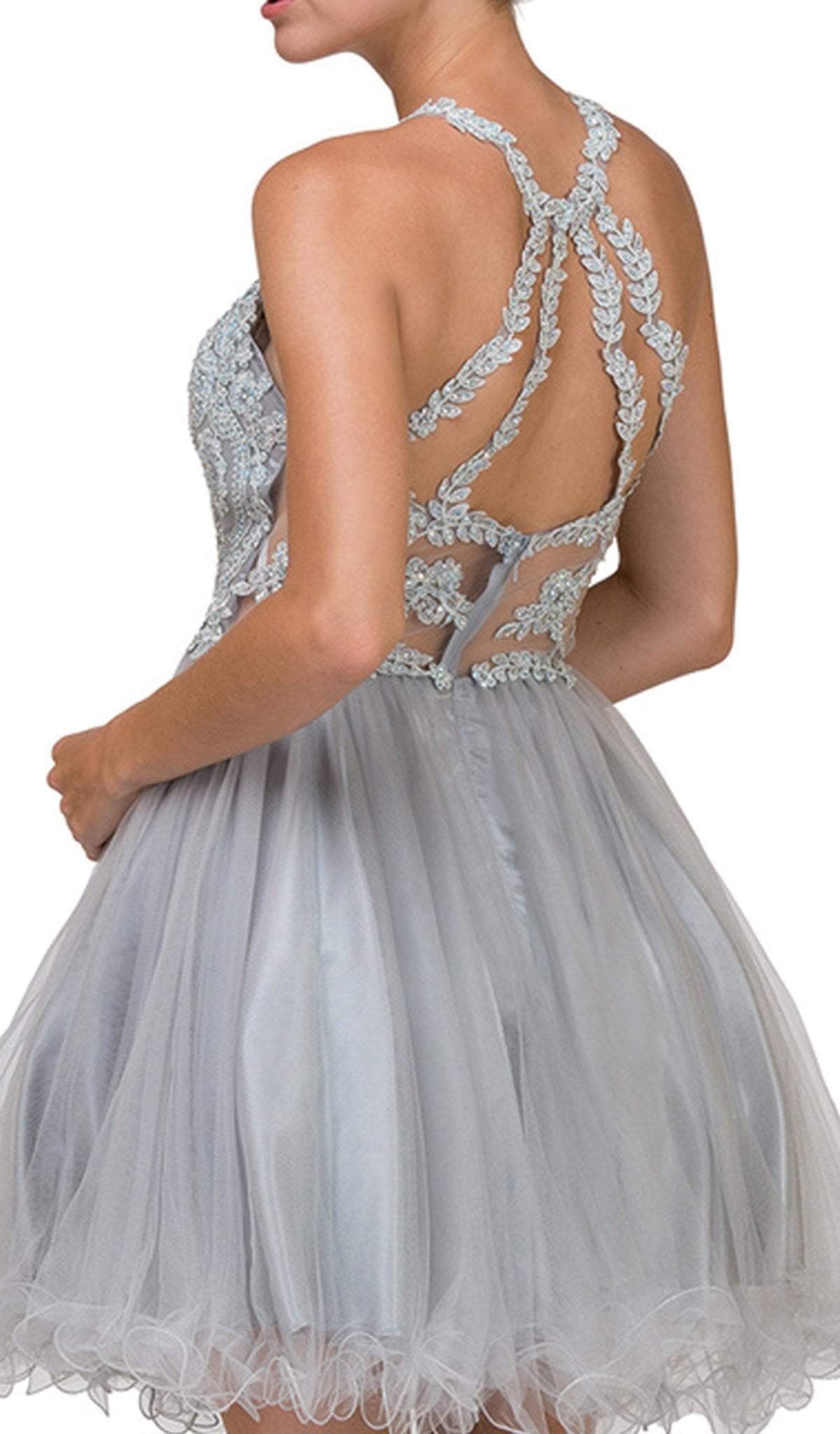 Dancing Queen - 2156 Halter Floral Appliques Tulle Cocktail Dress Special Occasion Dress