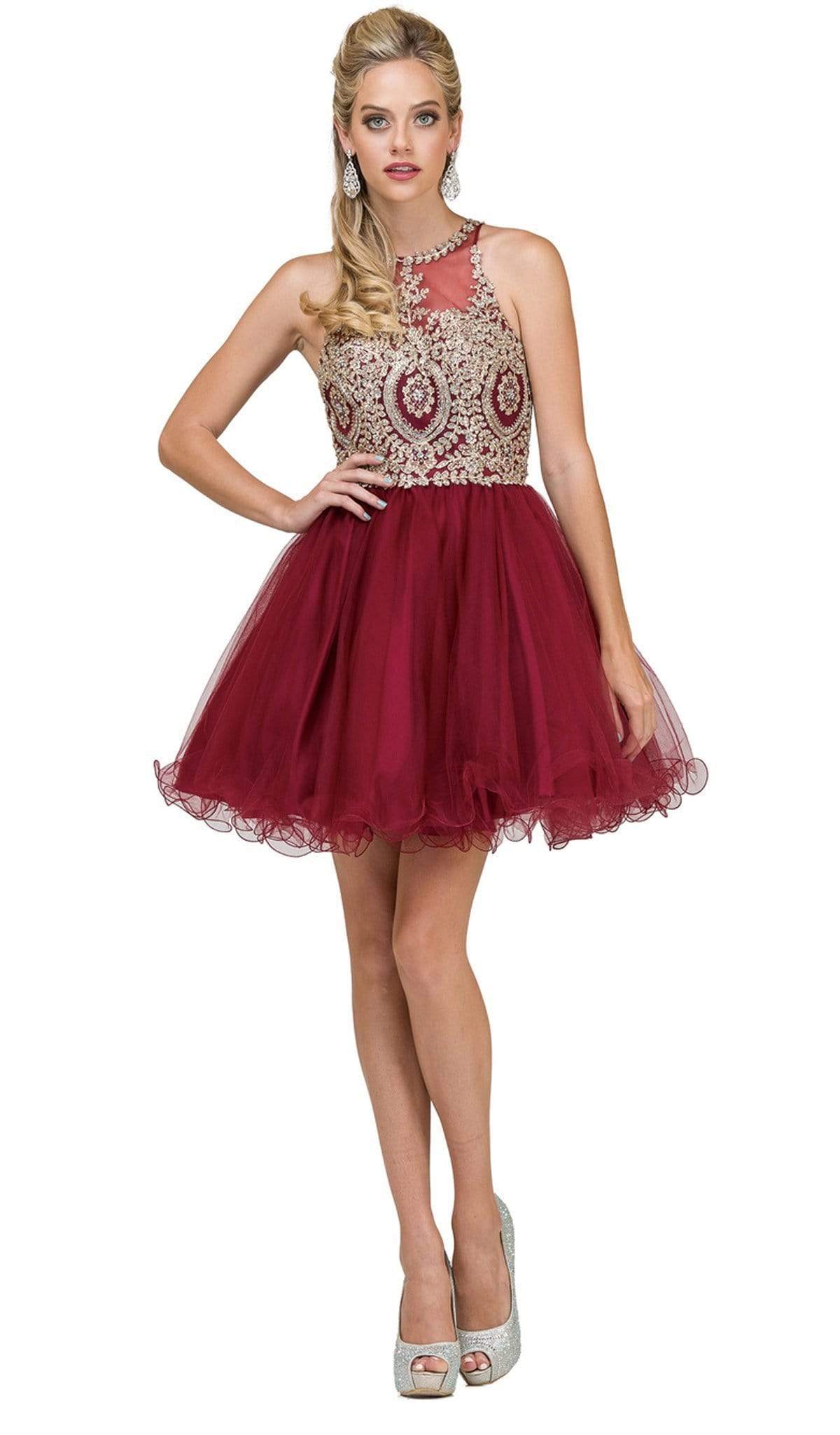 Dancing Queen - 2156 Halter Floral Appliques Tulle Cocktail Dress Special Occasion Dress