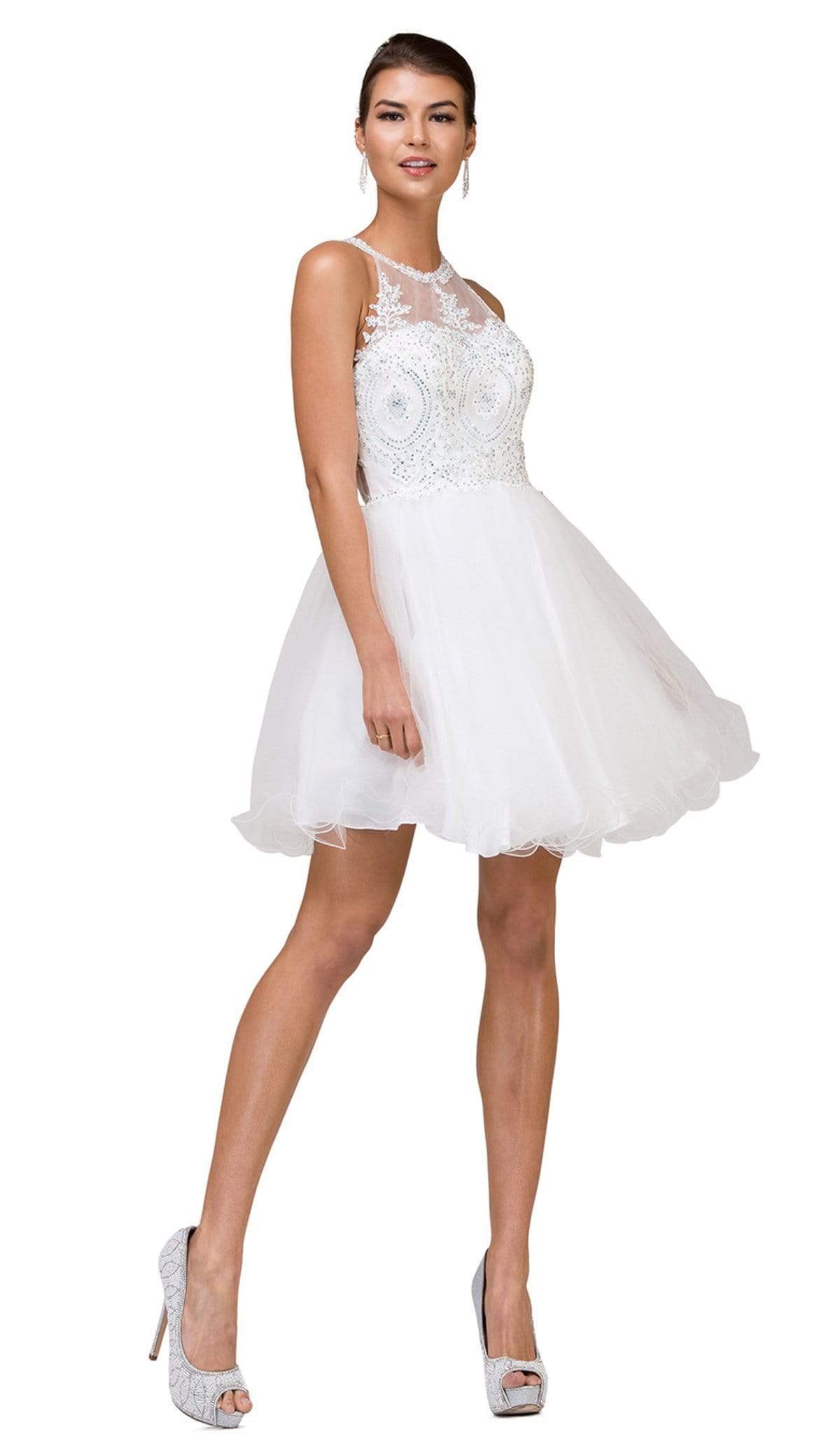 Dancing Queen - 2156 Halter Floral Appliques Tulle Cocktail Dress Special Occasion Dress XS / Off White