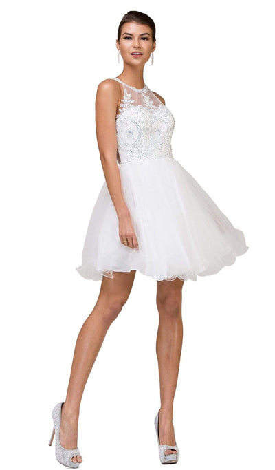 Dancing Queen - 2156 Halter Floral Appliques Tulle Cocktail Dress Special Occasion Dress XS / Off White