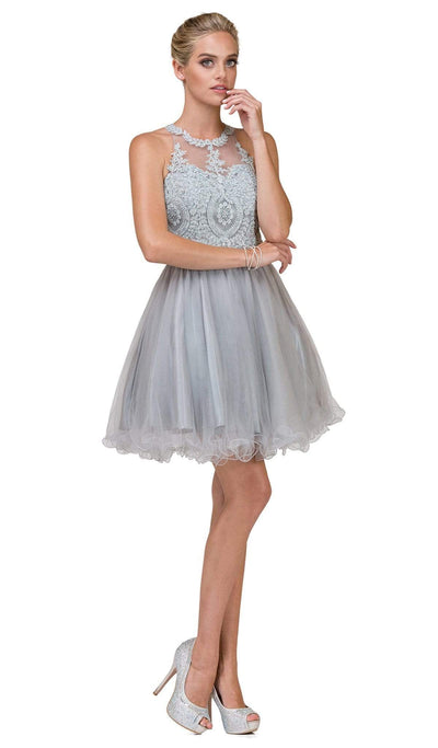 Dancing Queen - 2156 Halter Floral Appliques Tulle Cocktail Dress Special Occasion Dress XS / Silver