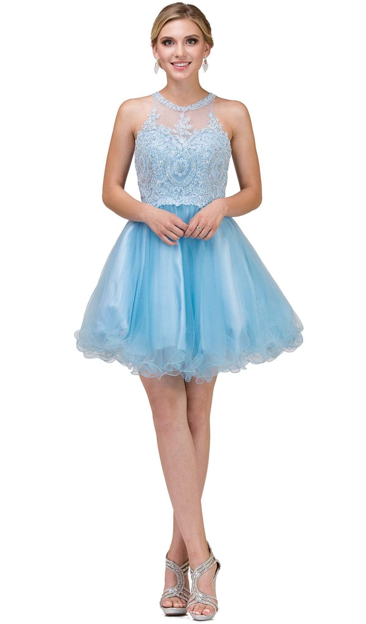 Dancing Queen - 2156 Halter Floral Appliques Tulle Cocktail Dress Special Occasion Dress XS / Sky Blue