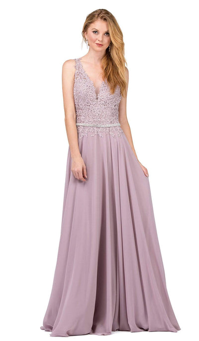 Dancing Queen - 2161 Beaded Lace V-neck A-line Prom Dress Special Occasion Dress XS / Mocha