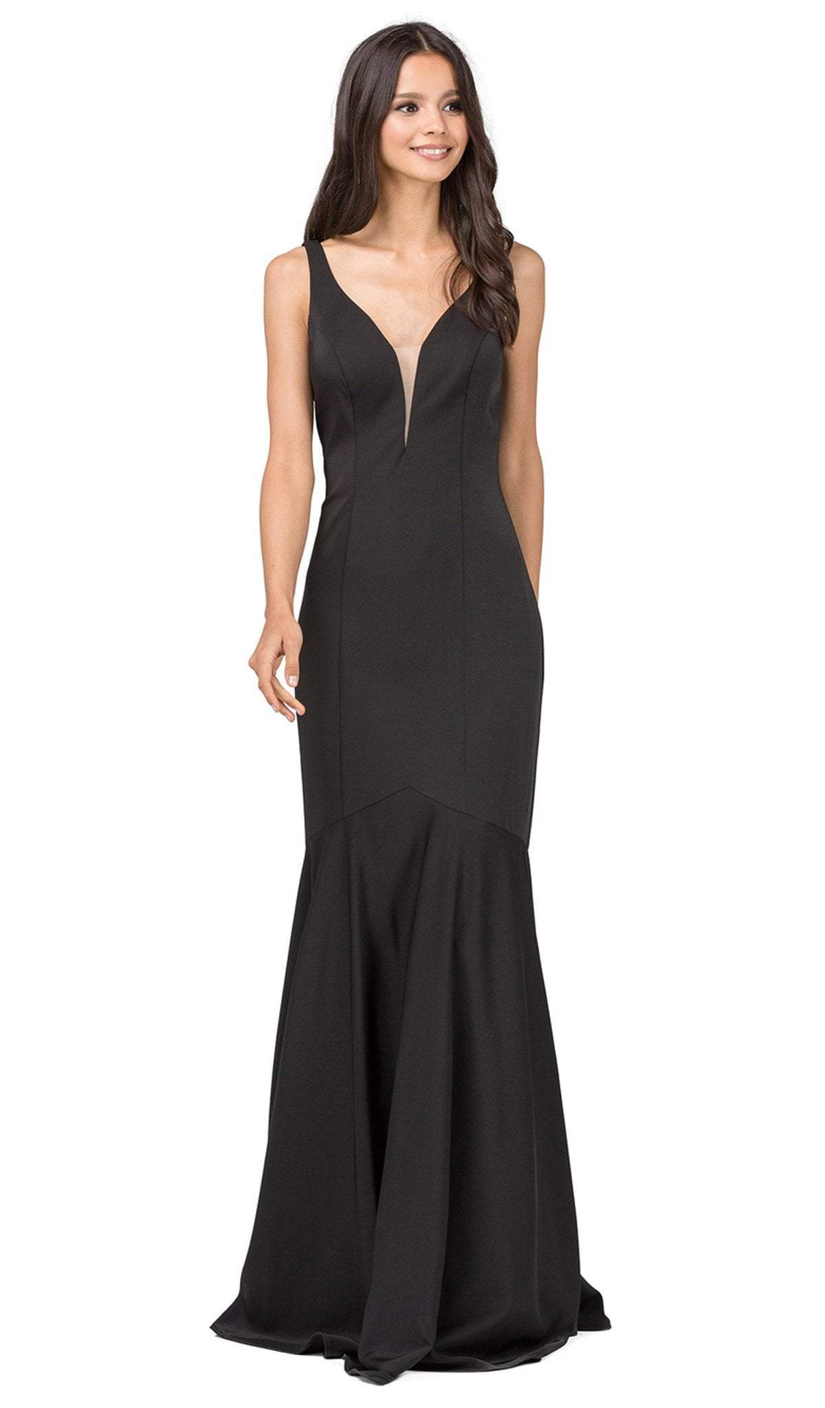 Dancing Queen - 2186 Sleeveless Plunging Neckline Trumpet Dress Special Occasion Dress XS / Black