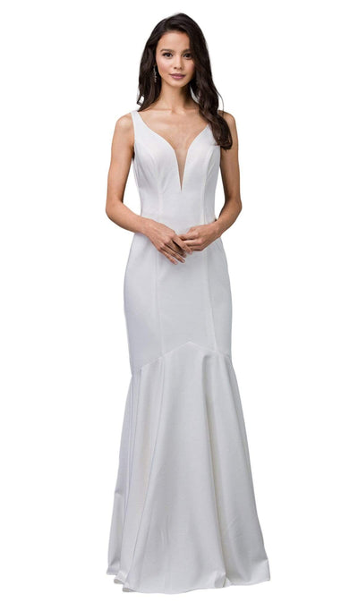 Dancing Queen - 2186 Sleeveless Plunging Neckline Trumpet Dress Special Occasion Dress XS / Off White